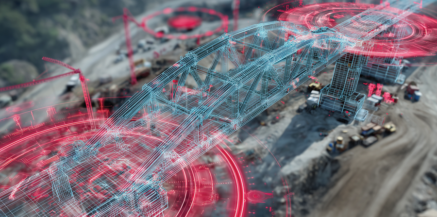 abstract representation of structural glowing red and blue