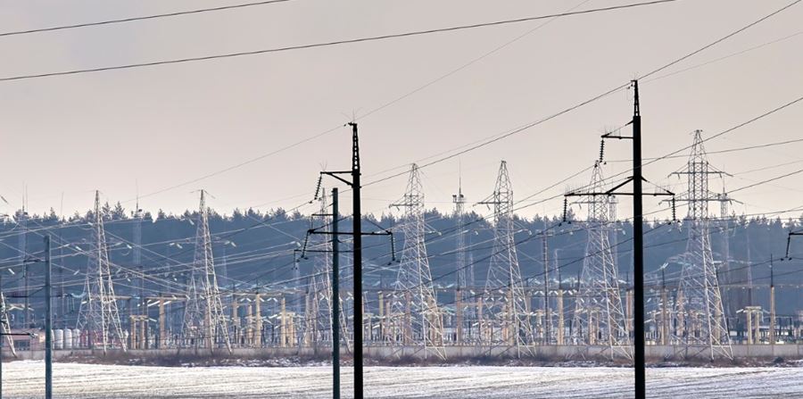 High Voltage Towers In Winter With Sky Background Picture